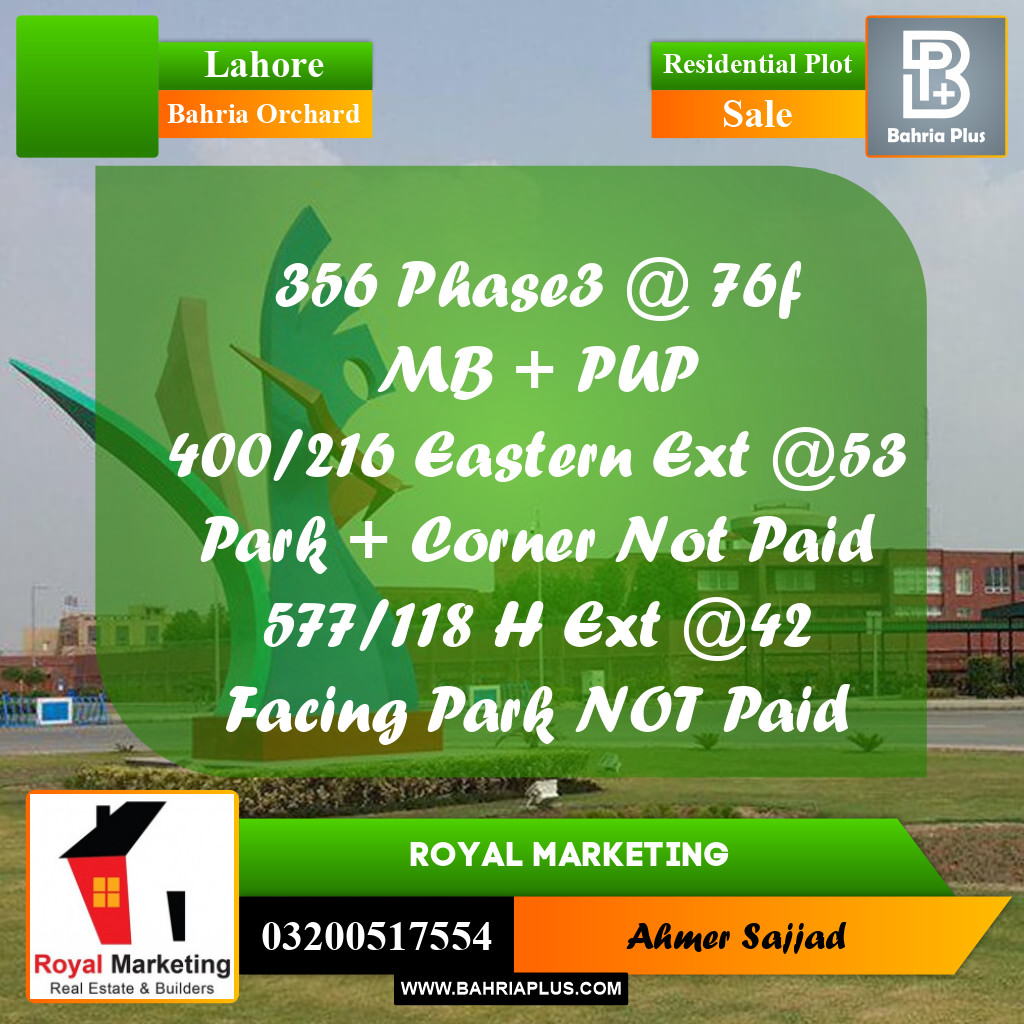 Residential Plot for Sale in Bahria Orchard, Lahore - (BP-303391)