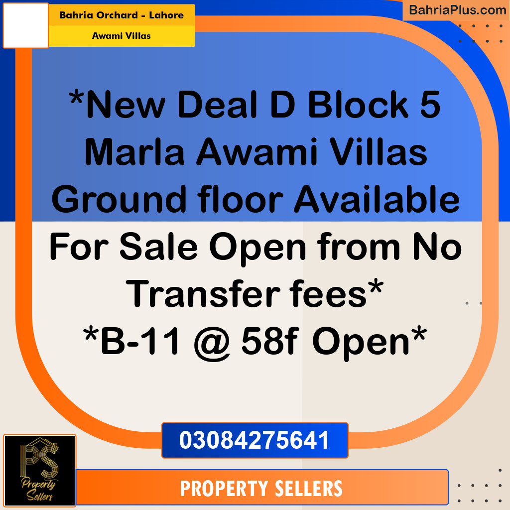 5 Marla Residential Plot for Sale in Awami Villas -  Bahria Orchard, Lahore - (BP-303424)