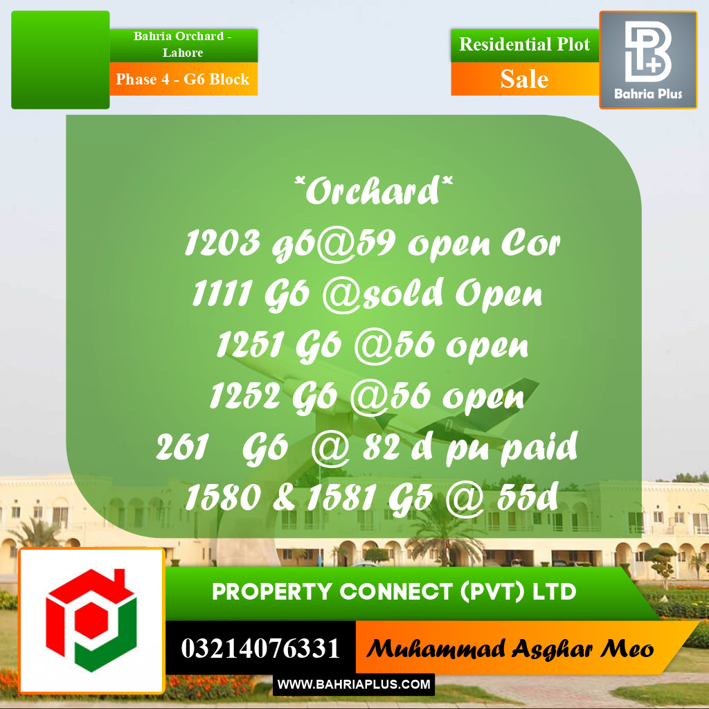 10 Marla Residential Plot for Sale in Phase 4 - G6 Block -  Bahria Orchard, Lahore - (BP-303448)