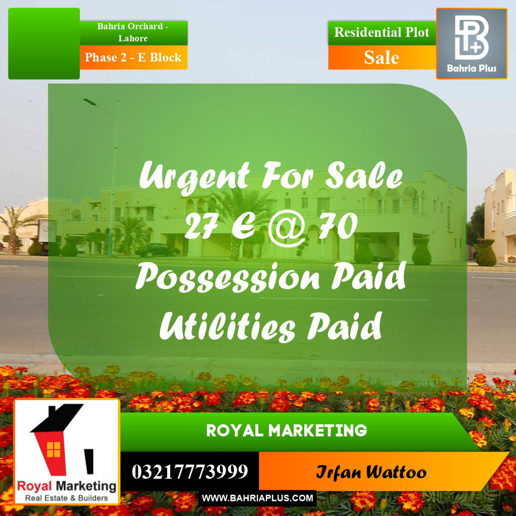 8 Marla Residential Plot for Sale in Phase 2 - E Block -  Bahria Orchard, Lahore - (BP-303454)