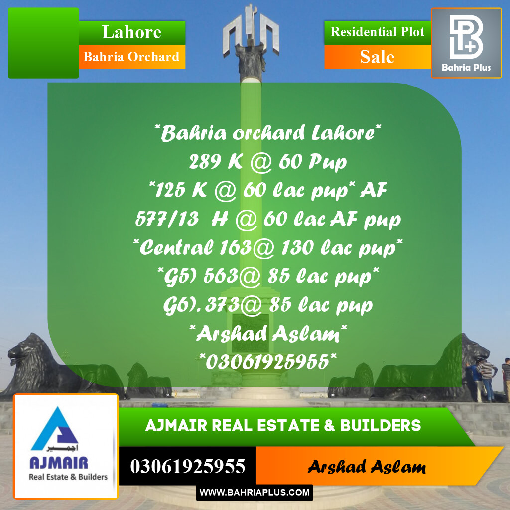 Residential Plot for Sale in Bahria Orchard, Lahore - (BP-303472)