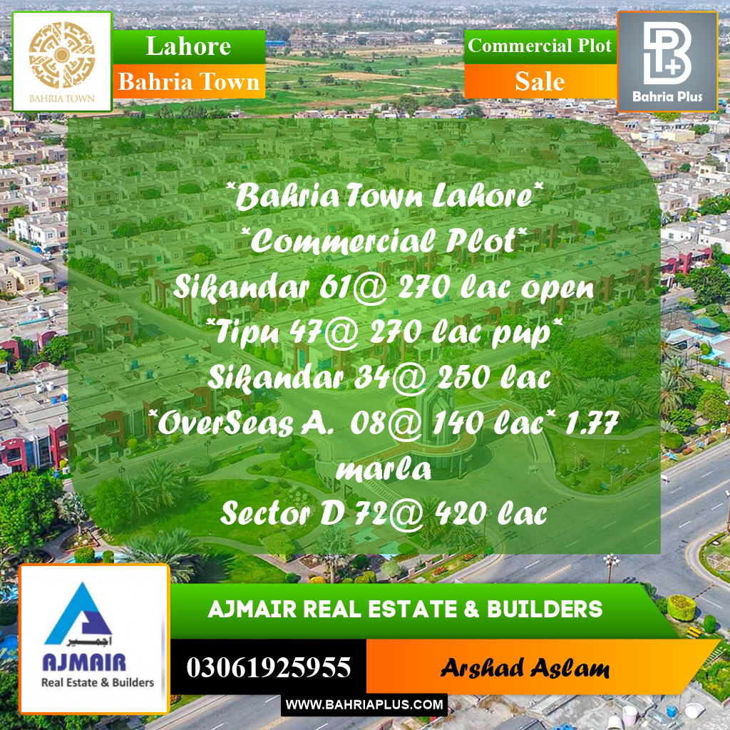 Commercial Plot for Sale in Bahria Town, Lahore - (BP-303473)