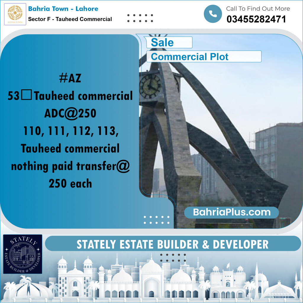 5 Marla Commercial Plot for Sale in Sector F - Tauheed Commercial -  Bahria Town, Lahore - (BP-303529)
