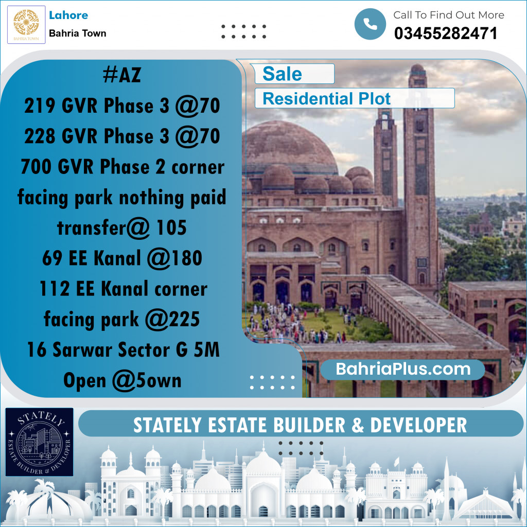 Residential Plot for Sale in Bahria Town, Lahore - (BP-303532)