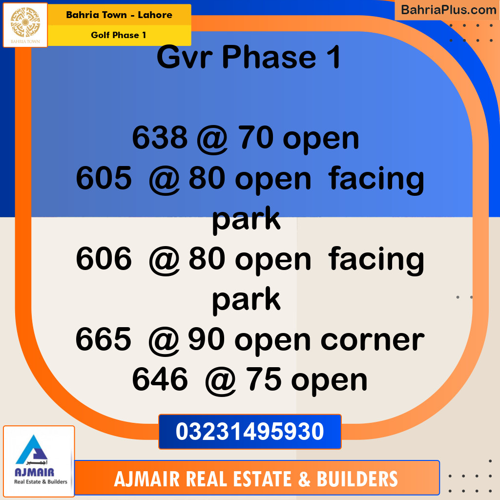 5 Marla Residential Plot for Sale in Golf Phase 1 -  Bahria Town, Lahore - (BP-303552)