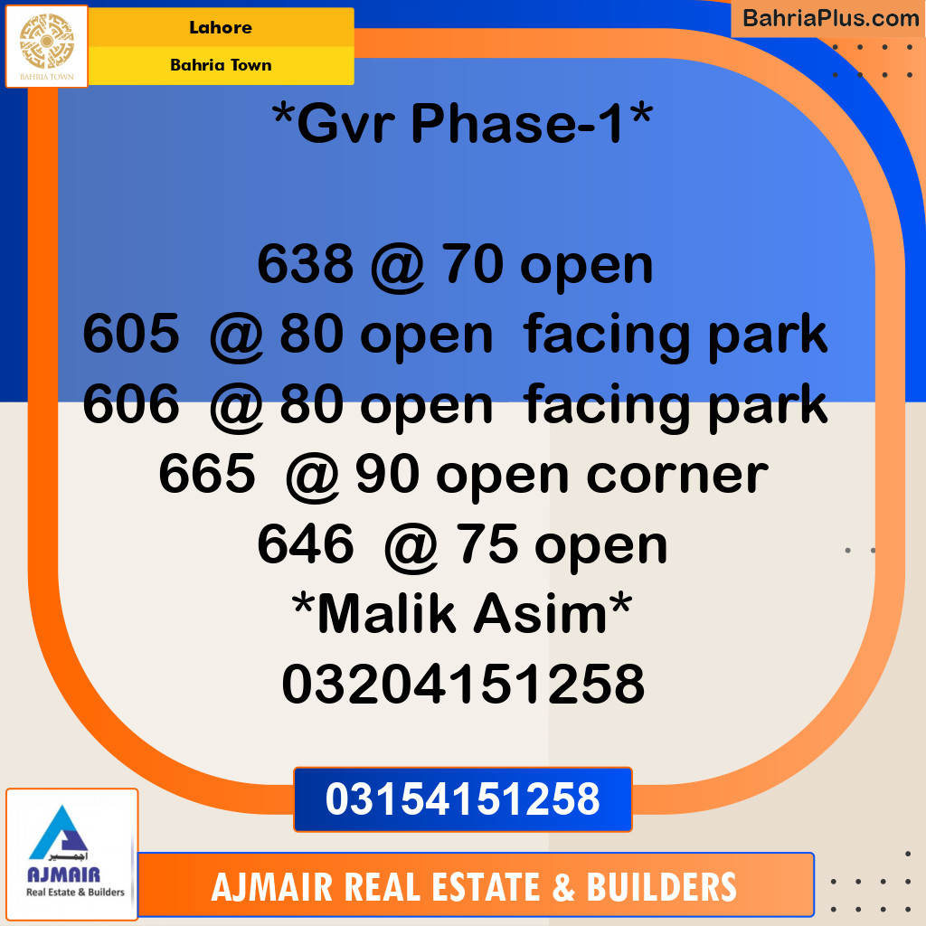 Residential Plot for Sale in Bahria Town, Lahore - (BP-303563)