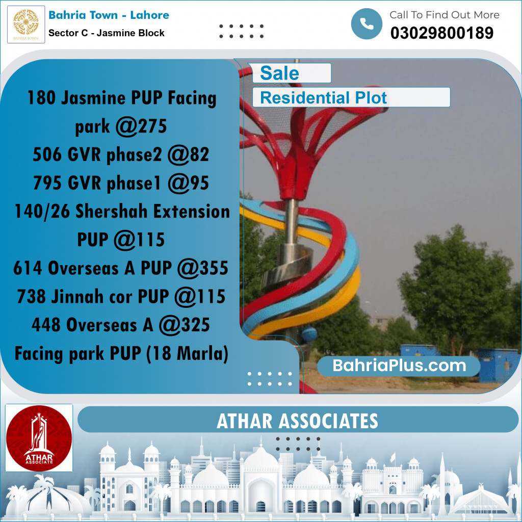 10 Marla Residential Plot for Sale in Sector C - Jasmine Block -  Bahria Town, Lahore - (BP-303568)