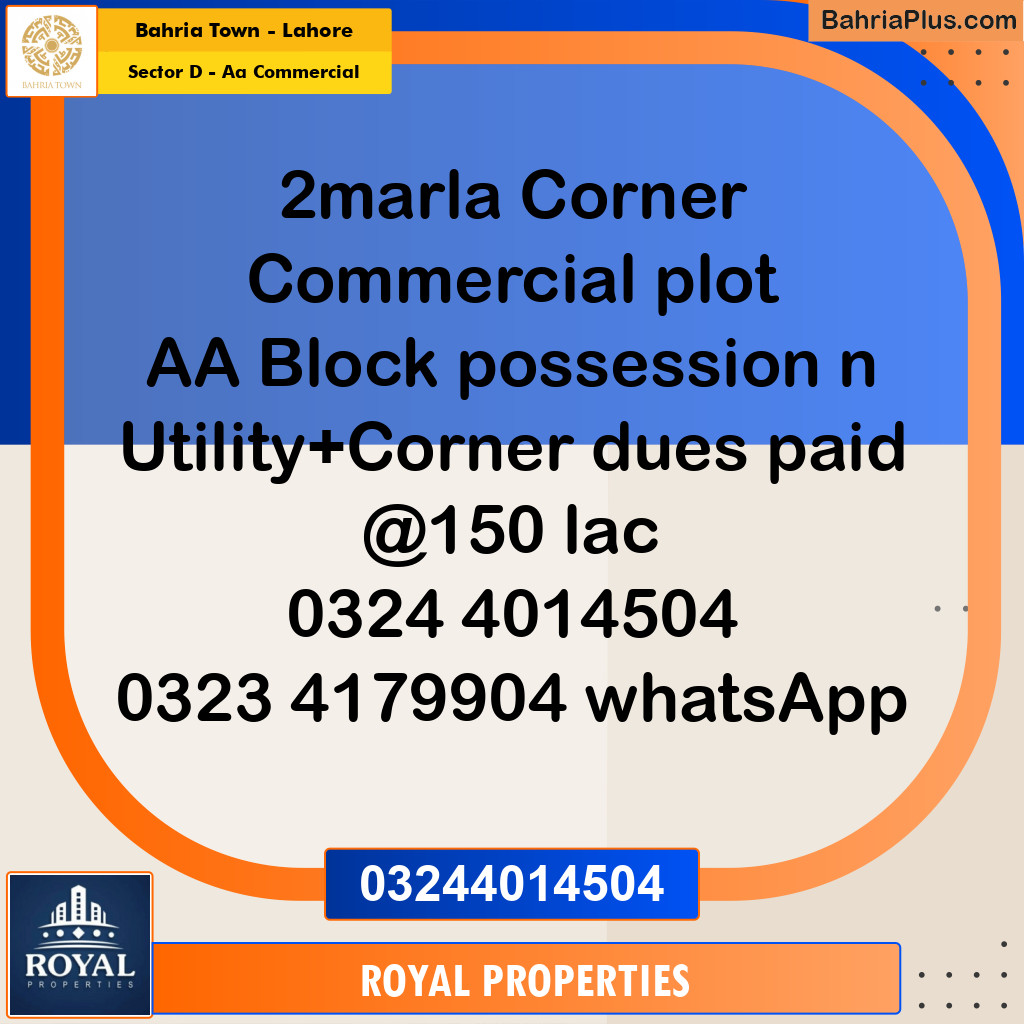 Commercial Plot for Sale in Sector D - AA Commercial -  Bahria Town, Lahore - (BP-303572)