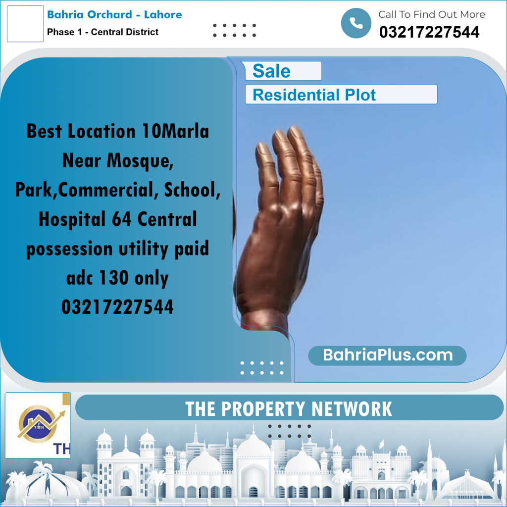 10 Marla Residential Plot for Sale in Phase 1 - Central District -  Bahria Orchard, Lahore - (BP-303577)