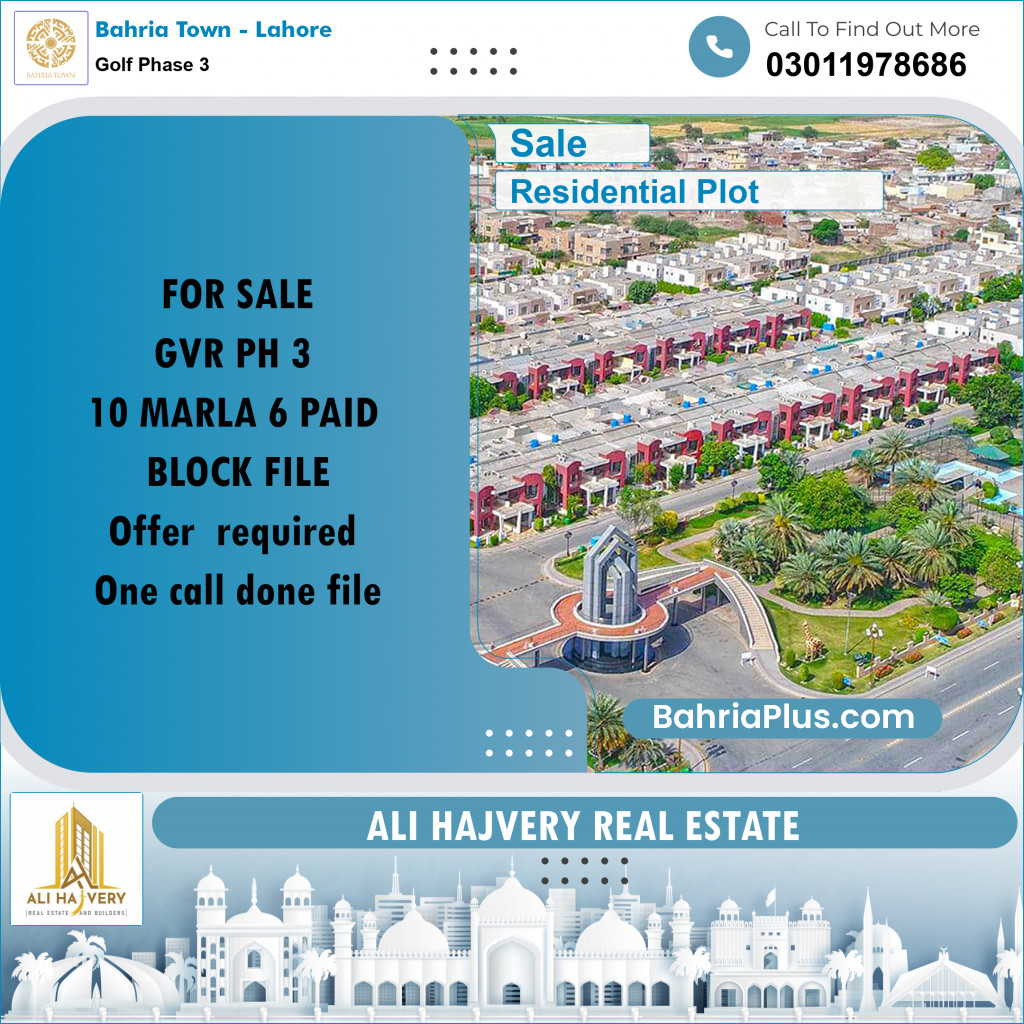 10 Marla Residential Plot for Sale in Golf Phase 3 -  Bahria Town, Lahore - (BP-303600)