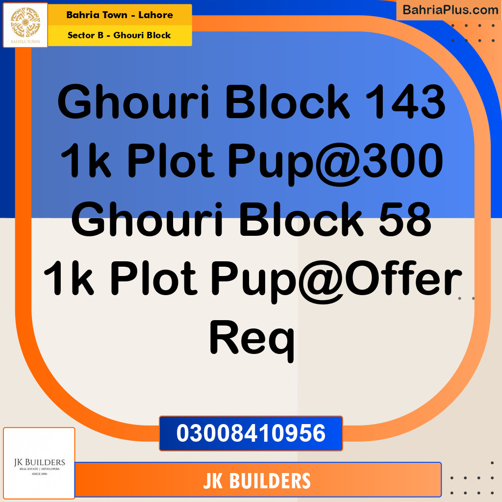 1 Kanal Residential Plot for Sale in Sector B - Ghouri Block -  Bahria Town, Lahore - (BP-303605)