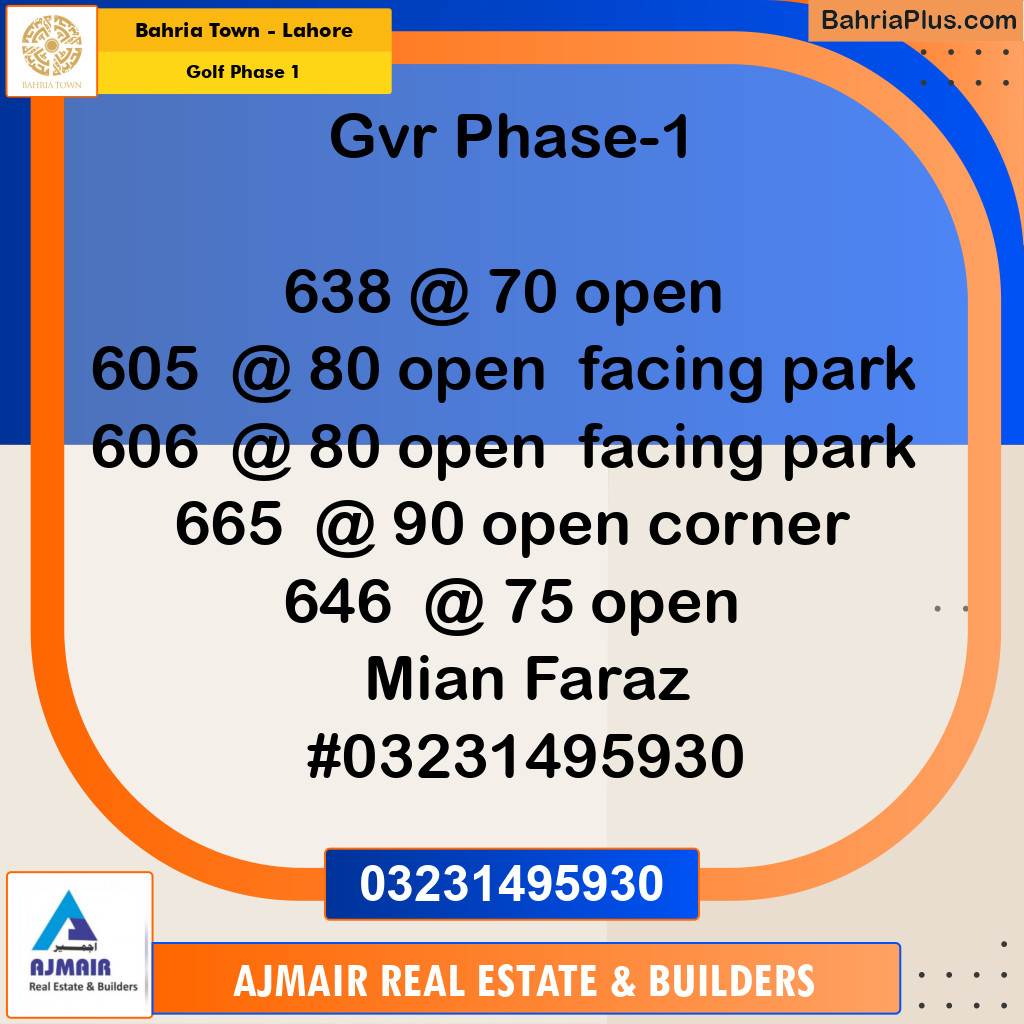 5 Marla Residential Plot for Sale in Golf Phase 1 -  Bahria Town, Lahore - (BP-303652)