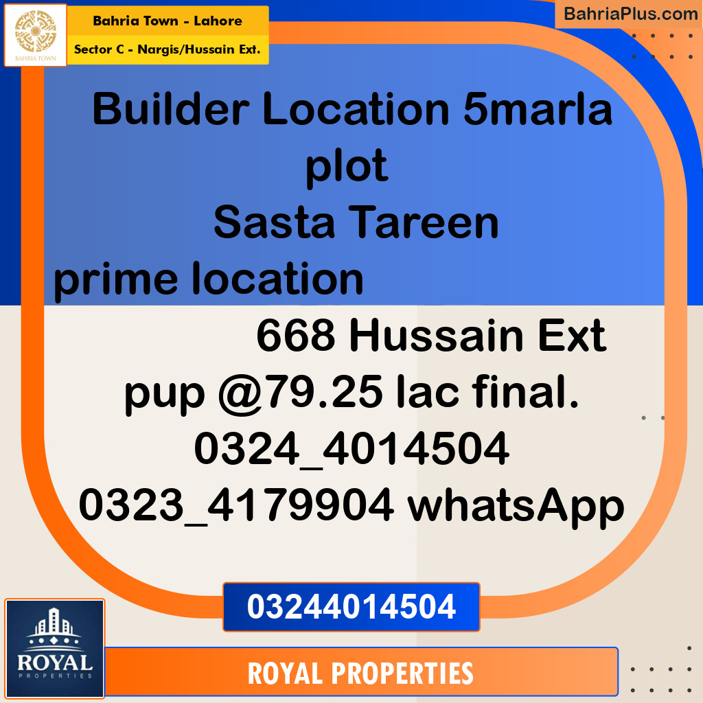Residential Plot for Sale in Sector C - Nargis/Hussain Ext. -  Bahria Town, Lahore - (BP-303656)