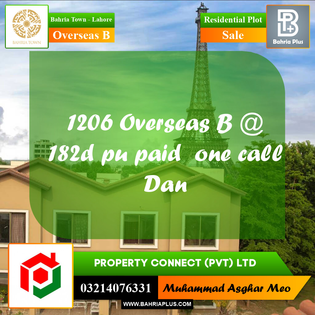 10 Marla Residential Plot for Sale in Overseas B -  Bahria Town, Lahore - (BP-303661)