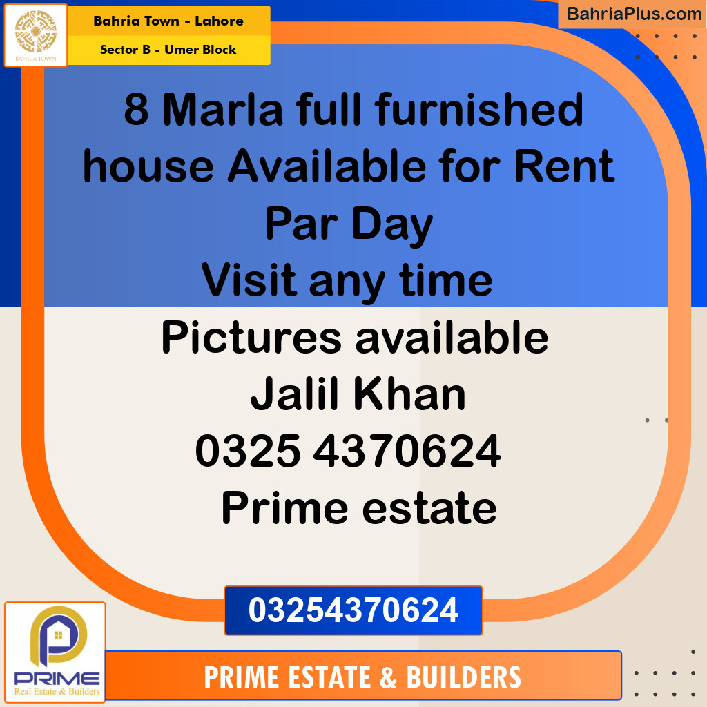 8 Marla Residential House for Rent in Sector B - Umer Block -  Bahria Town, Lahore - (BP-303705)