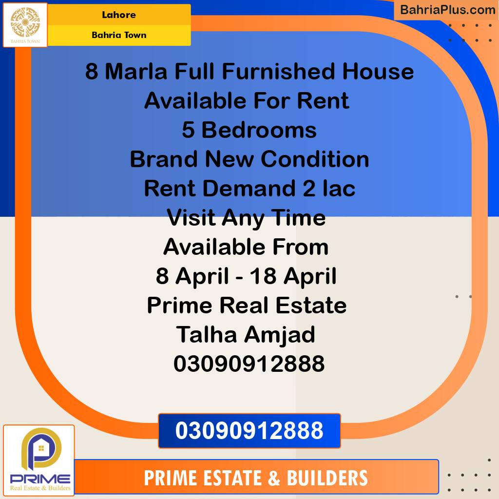 8 Marla Residential House for Rent in Bahria Town, Lahore - (BP-303708)
