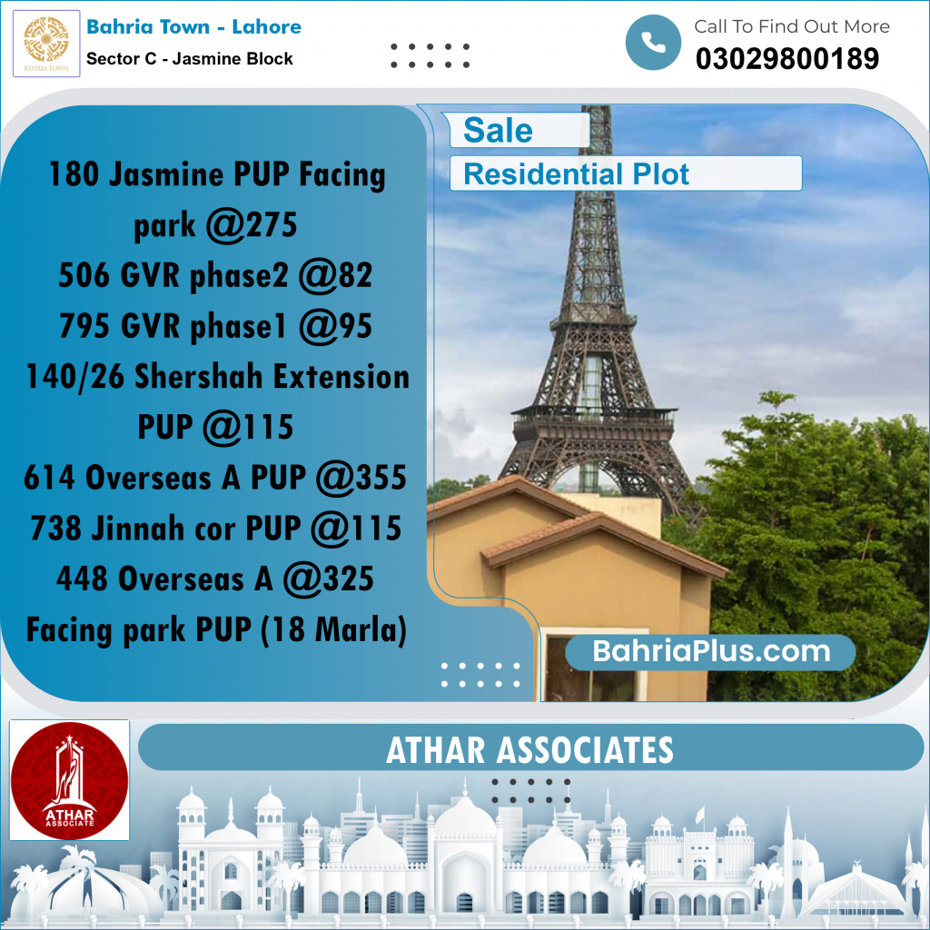 10 Marla Residential Plot for Sale in Sector C - Jasmine Block -  Bahria Town, Lahore - (BP-303712)