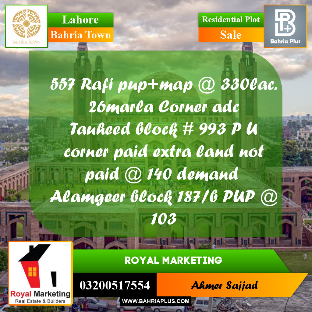 Residential Plot for Sale in Bahria Town, Lahore - (BP-303716)