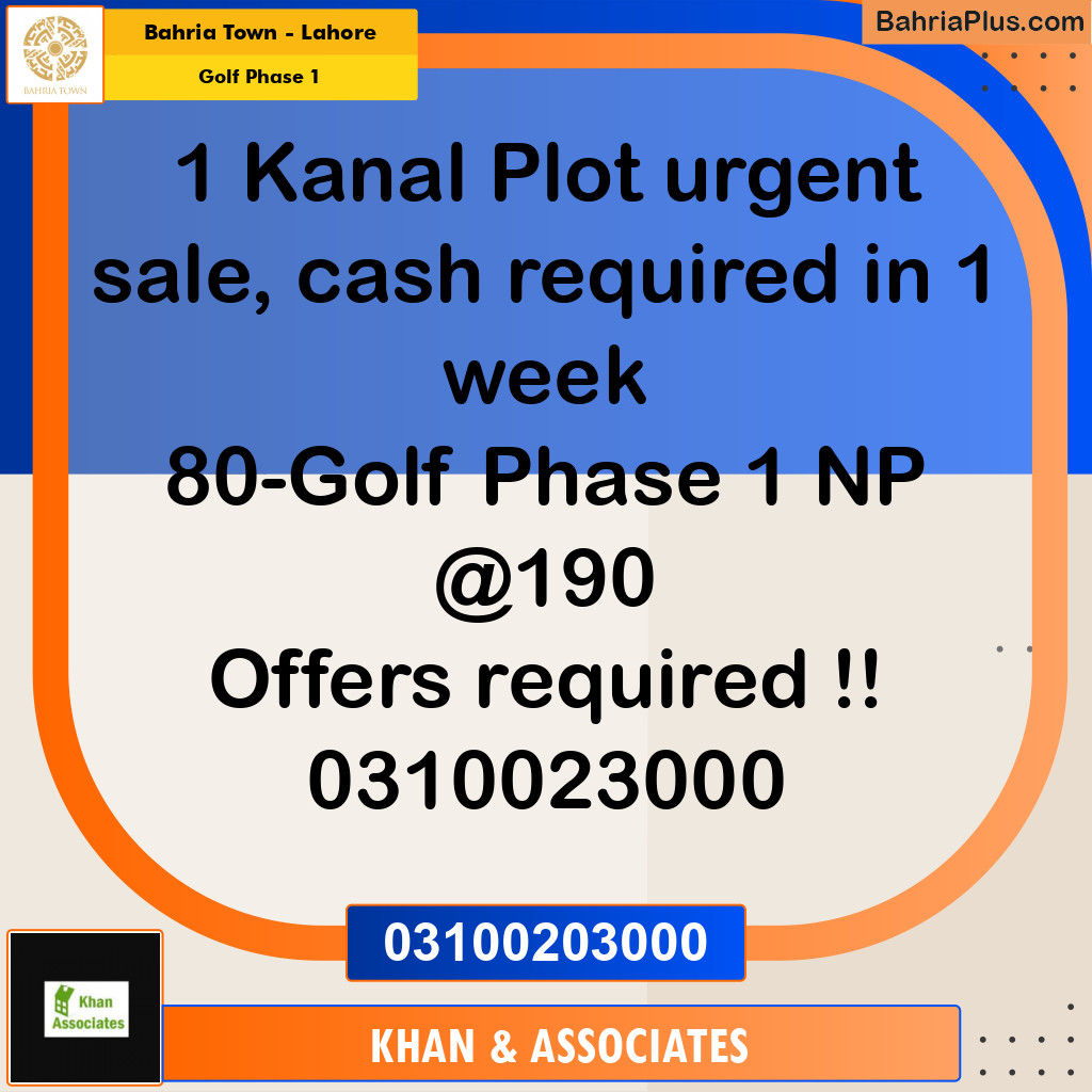 1 Kanal Residential Plot for Sale in Golf Phase 1 -  Bahria Town, Lahore - (BP-303718)