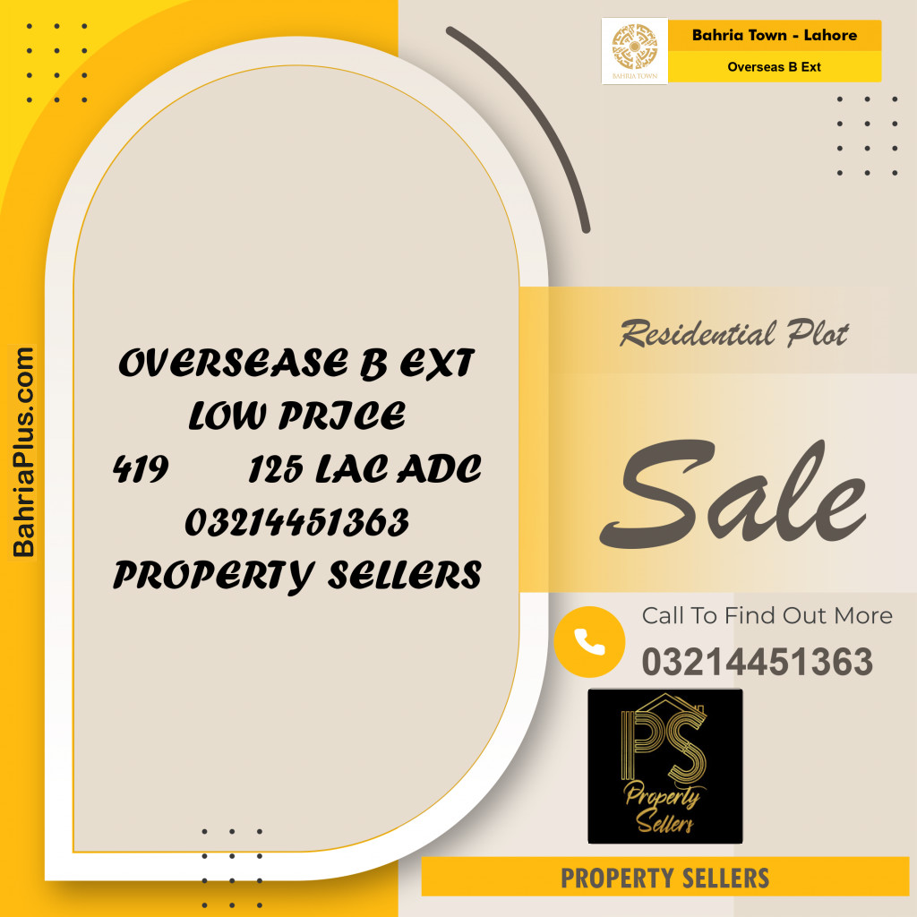 10 Marla Residential Plot for Sale in Overseas B Ext -  Bahria Town, Lahore - (BP-303763)