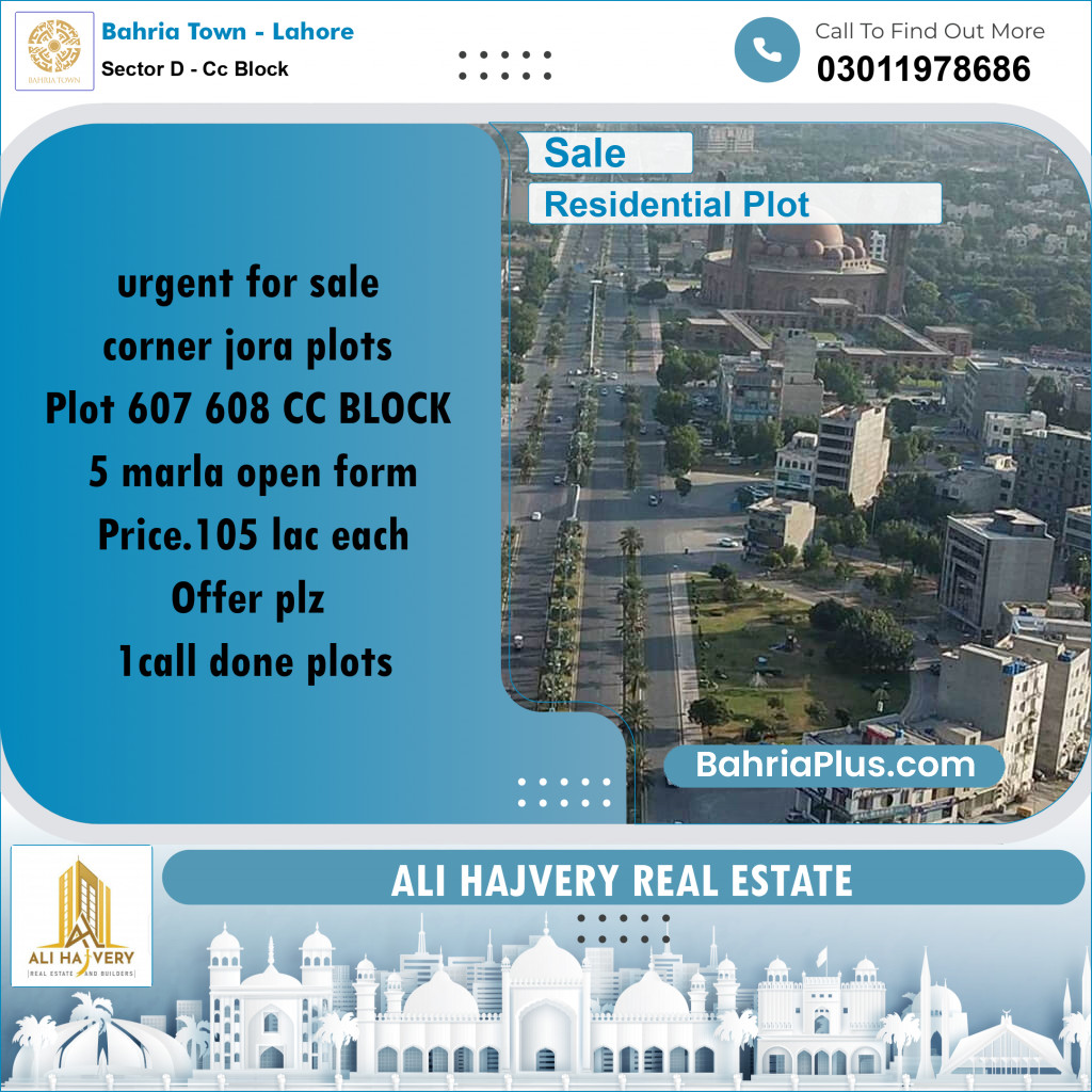 5 Marla Residential Plot for Sale in Sector D - CC Block -  Bahria Town, Lahore - (BP-303766)