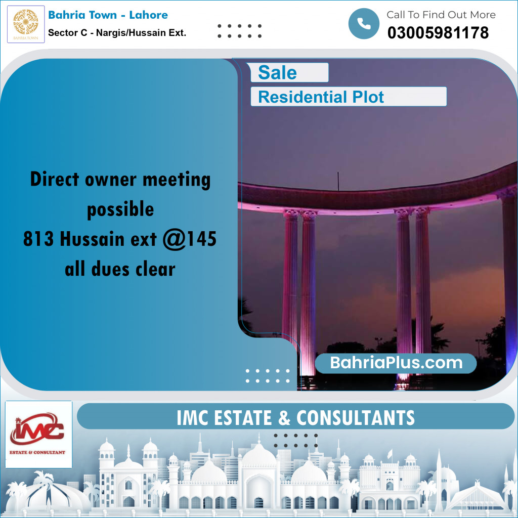1 Kanal Residential Plot for Sale in Sector C - Nargis/Hussain Ext. -  Bahria Town, Lahore - (BP-303941)