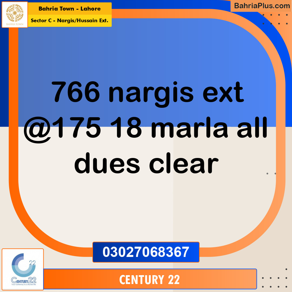 Residential Plot for Sale in Sector C - Nargis/Hussain Ext. -  Bahria Town, Lahore - (BP-303943)