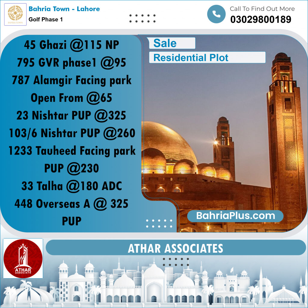 10 Marla Residential Plot for Sale in Golf Phase 1 -  Bahria Town, Lahore - (BP-303977)