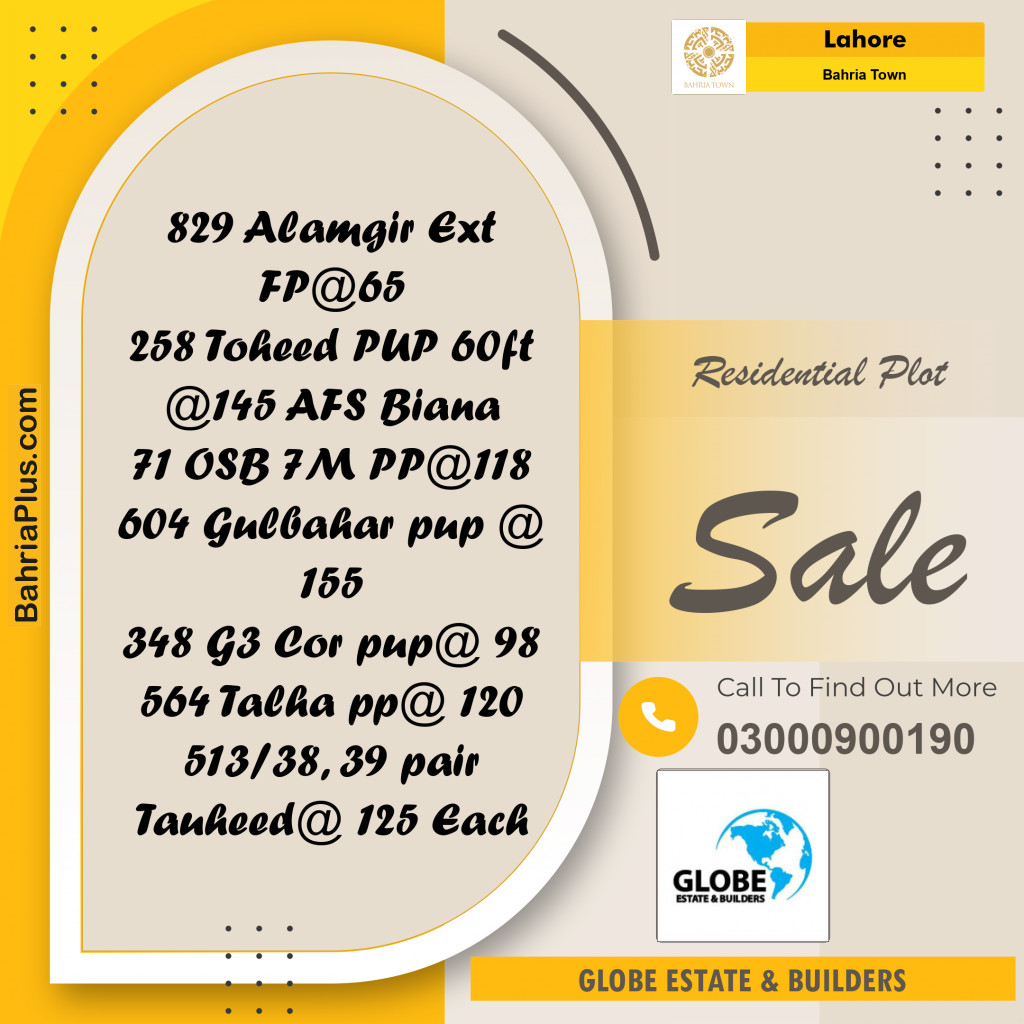 Residential Plot for Sale in Bahria Town, Lahore - (BP-304032)