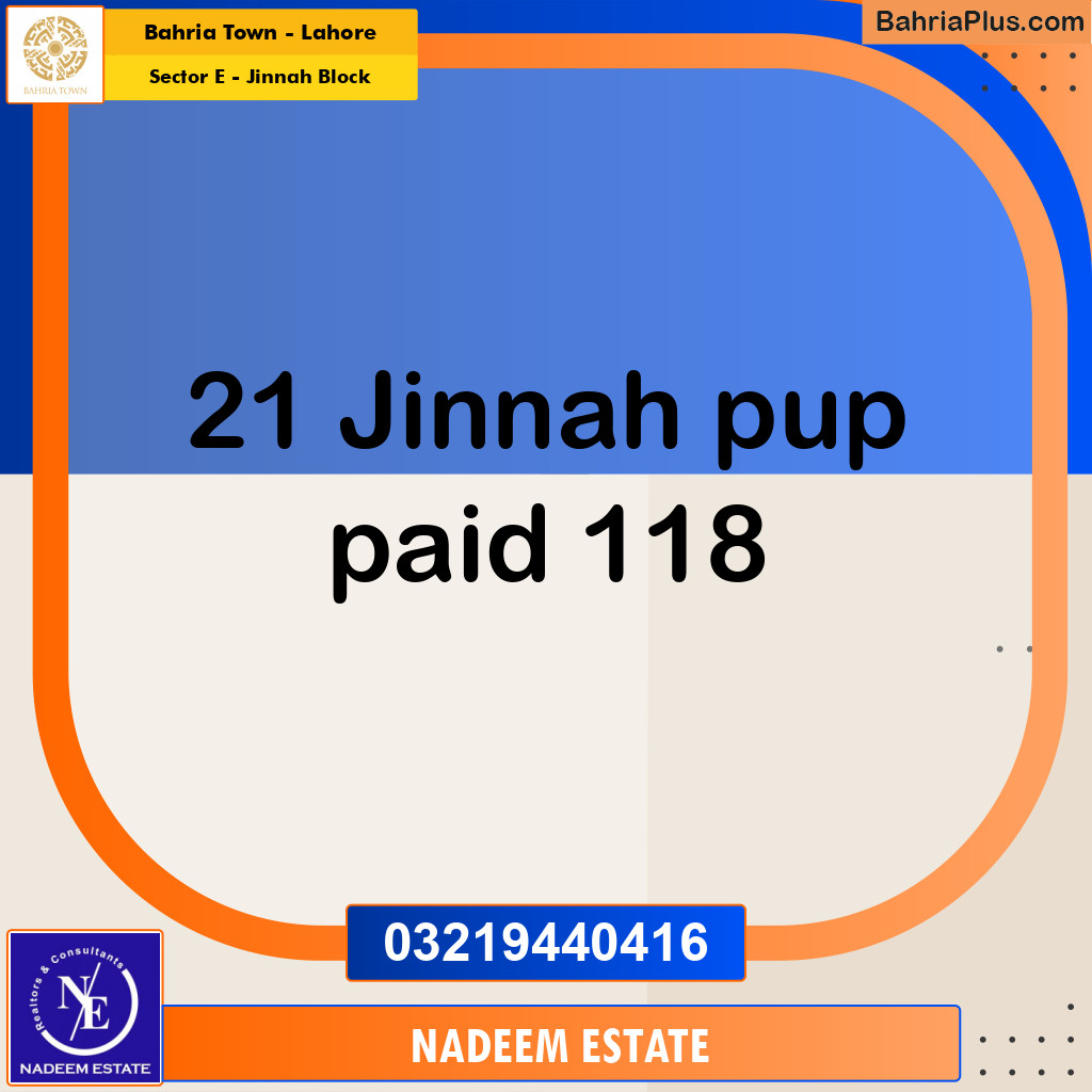 Residential Plot for Sale in Sector E - Jinnah Block -  Bahria Town, Lahore - (BP-304115)