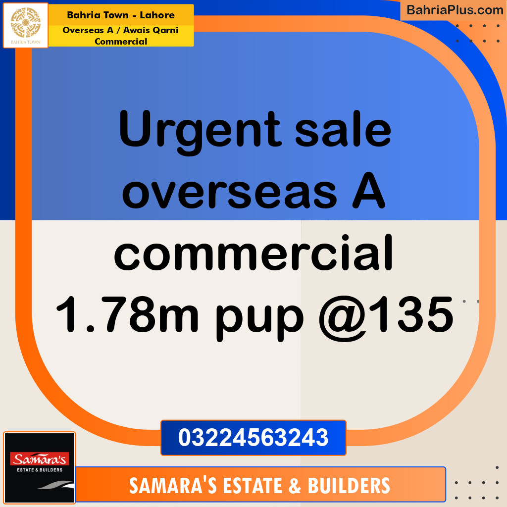 1 Marla Commercial Plot for Sale in Overseas A / Awais Qarni Commercial -  Bahria Town, Lahore - (BP-304124)