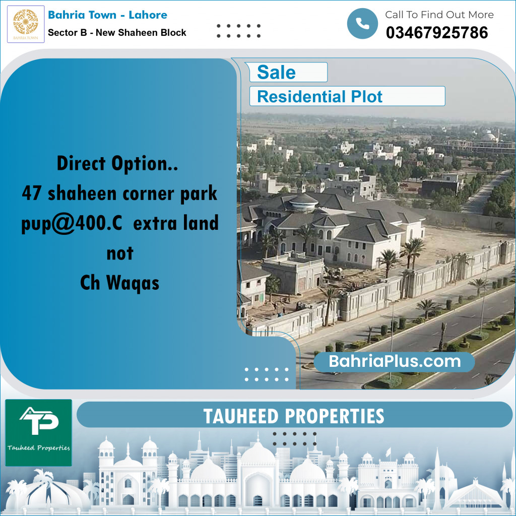 1 Kanal Residential Plot for Sale in Sector B - New Shaheen Block -  Bahria Town, Lahore - (BP-304125)