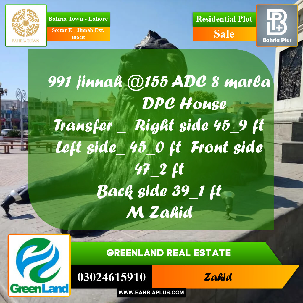 8 Marla Residential Plot for Sale in Sector E - Jinnah Ext. Block -  Bahria Town, Lahore - (BP-304256)