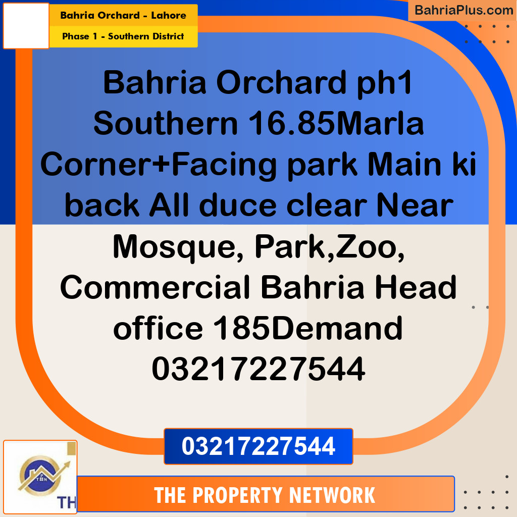 16.85 Marla Residential Plot for Sale in Phase 1 - Southern District -  Bahria Orchard, Lahore - (BP-304279)