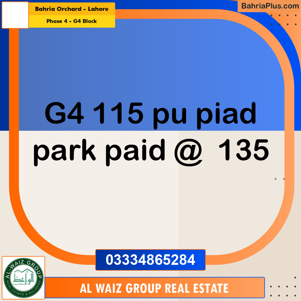 10 Marla Residential Plot for Sale in Phase 4 - G4 Block -  Bahria Orchard, Lahore - (BP-304290)