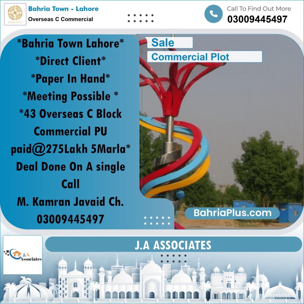 5 Marla Commercial Plot for Sale in Overseas C Commercial -  Bahria Town, Lahore - (BP-304293)