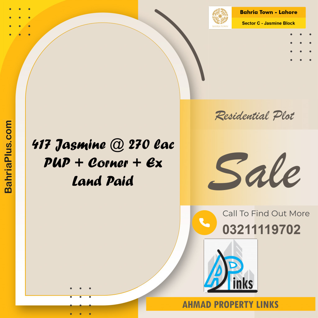 10 Marla Residential Plot for Sale in Sector C - Jasmine Block -  Bahria Town, Lahore - (BP-304315)