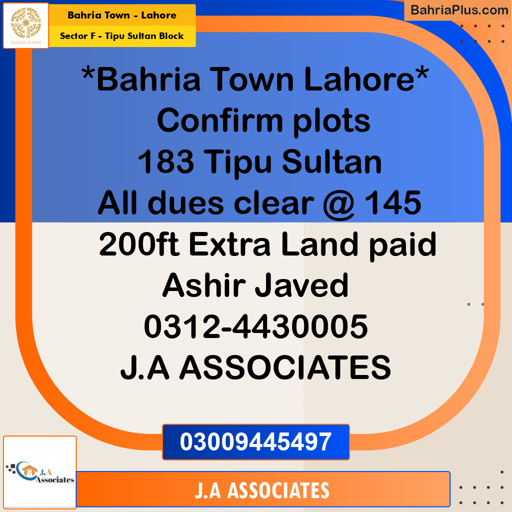 10 Marla Residential Plot for Sale in Sector F - Tipu Sultan Block -  Bahria Town, Lahore - (BP-304320)