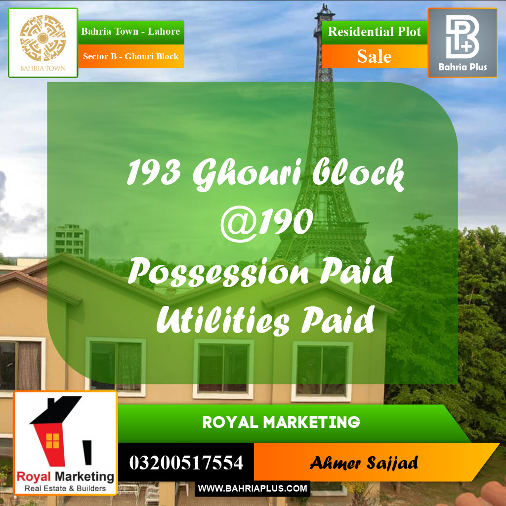 10 Marla Residential Plot for Sale in Sector B - Ghouri Block -  Bahria Town, Lahore - (BP-304321)