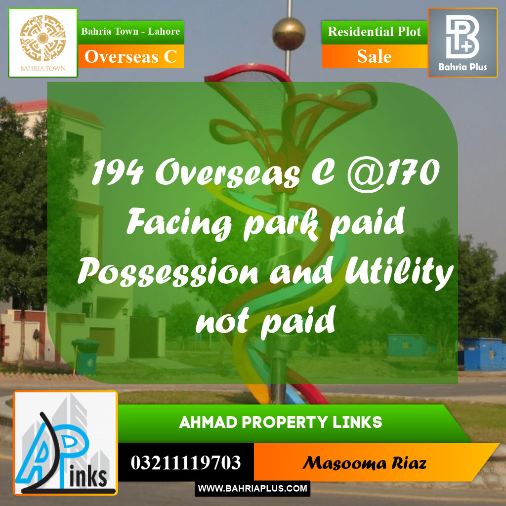 10 Marla Residential Plot for Sale in Overseas C -  Bahria Town, Lahore - (BP-304323)