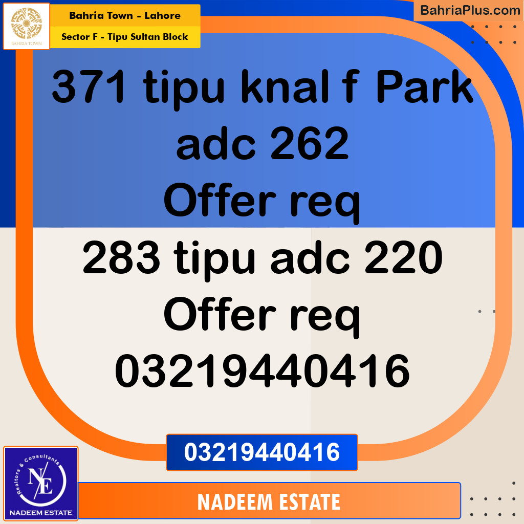 Residential Plot for Sale in Sector F - Tipu Sultan Block -  Bahria Town, Lahore - (BP-304328)
