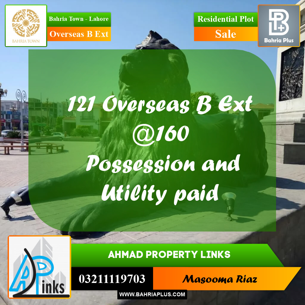 10 Marla Residential Plot for Sale in Overseas B Ext -  Bahria Town, Lahore - (BP-304329)