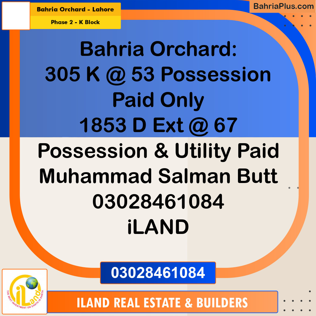 5 Marla Residential Plot for Sale in Phase 2 - K Block -  Bahria Orchard, Lahore - (BP-304354)