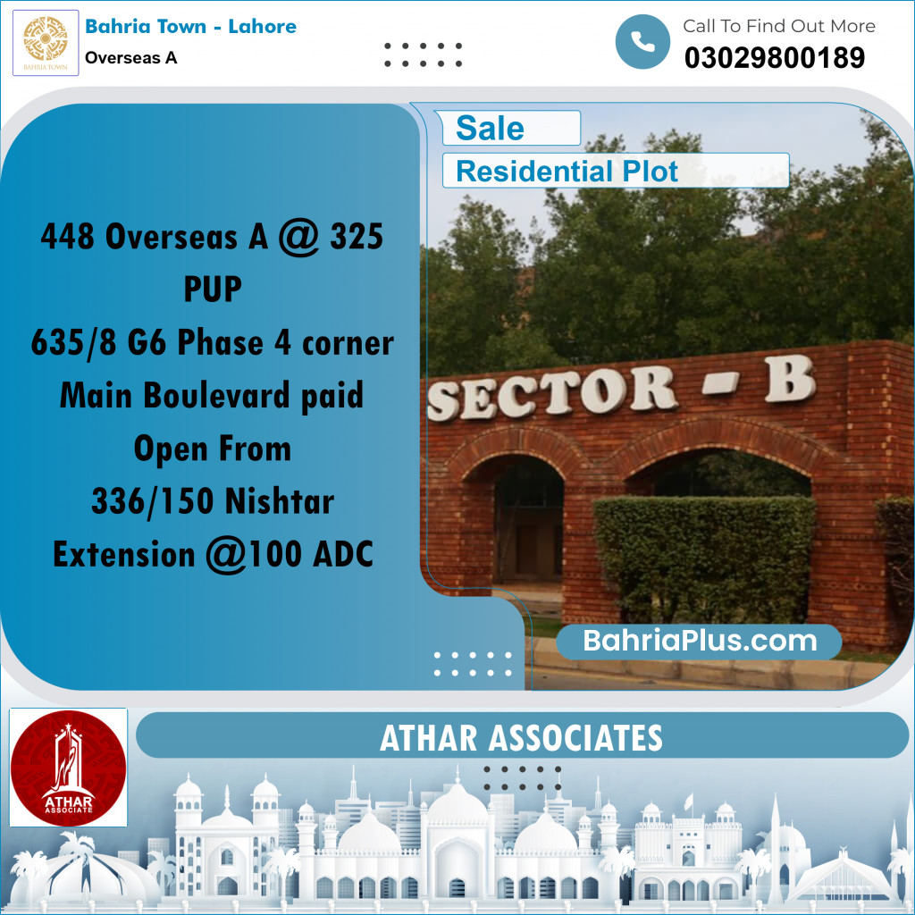 10 Marla Residential Plot for Sale in Overseas A -  Bahria Town, Lahore - (BP-304396)