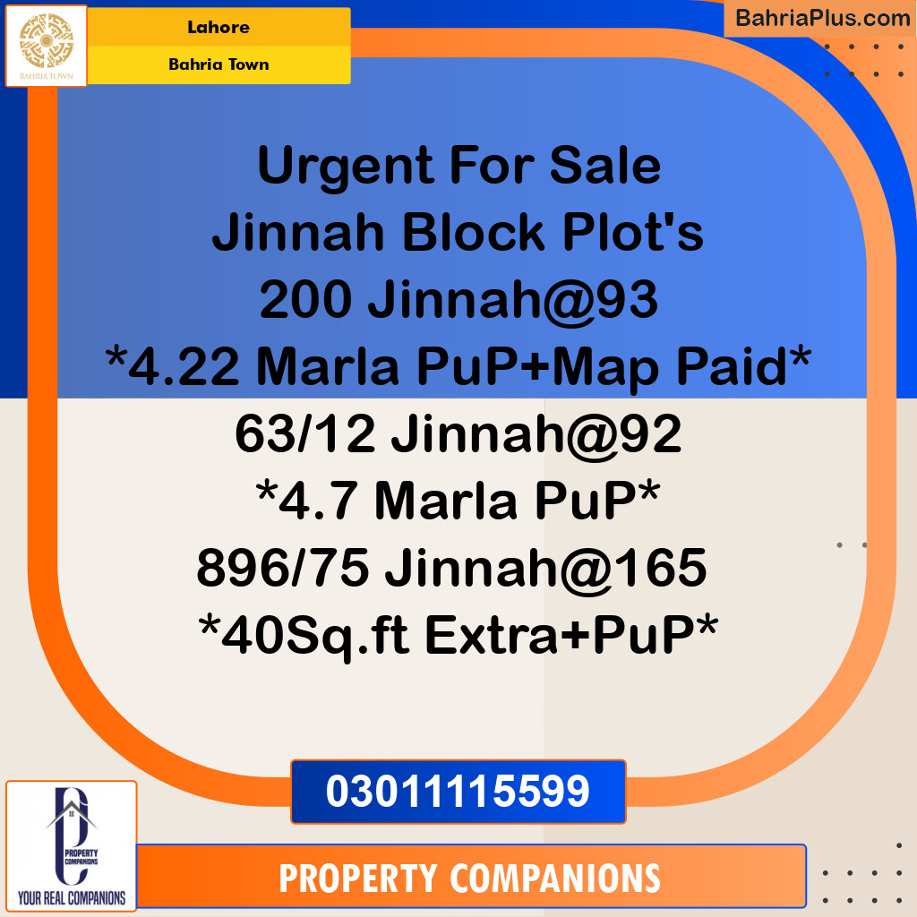 Residential Plot for Sale in Bahria Town, Lahore - (BP-304423)
