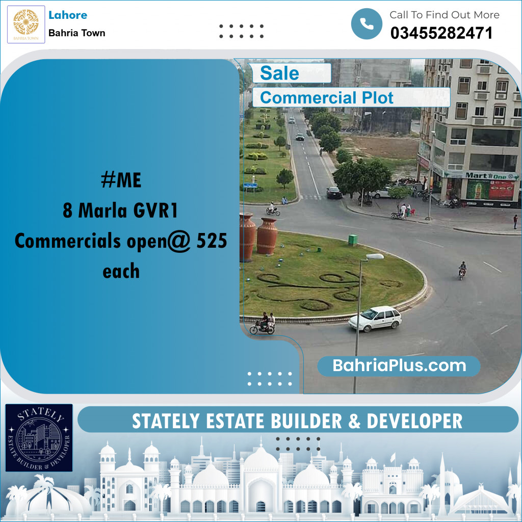 8 Marla Commercial Plot for Sale in Bahria Town, Lahore - (BP-304427)