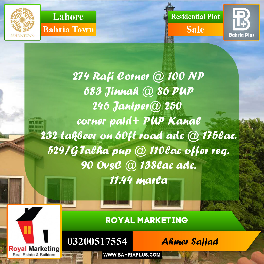 Residential Plot for Sale in Bahria Town, Lahore - (BP-304438)