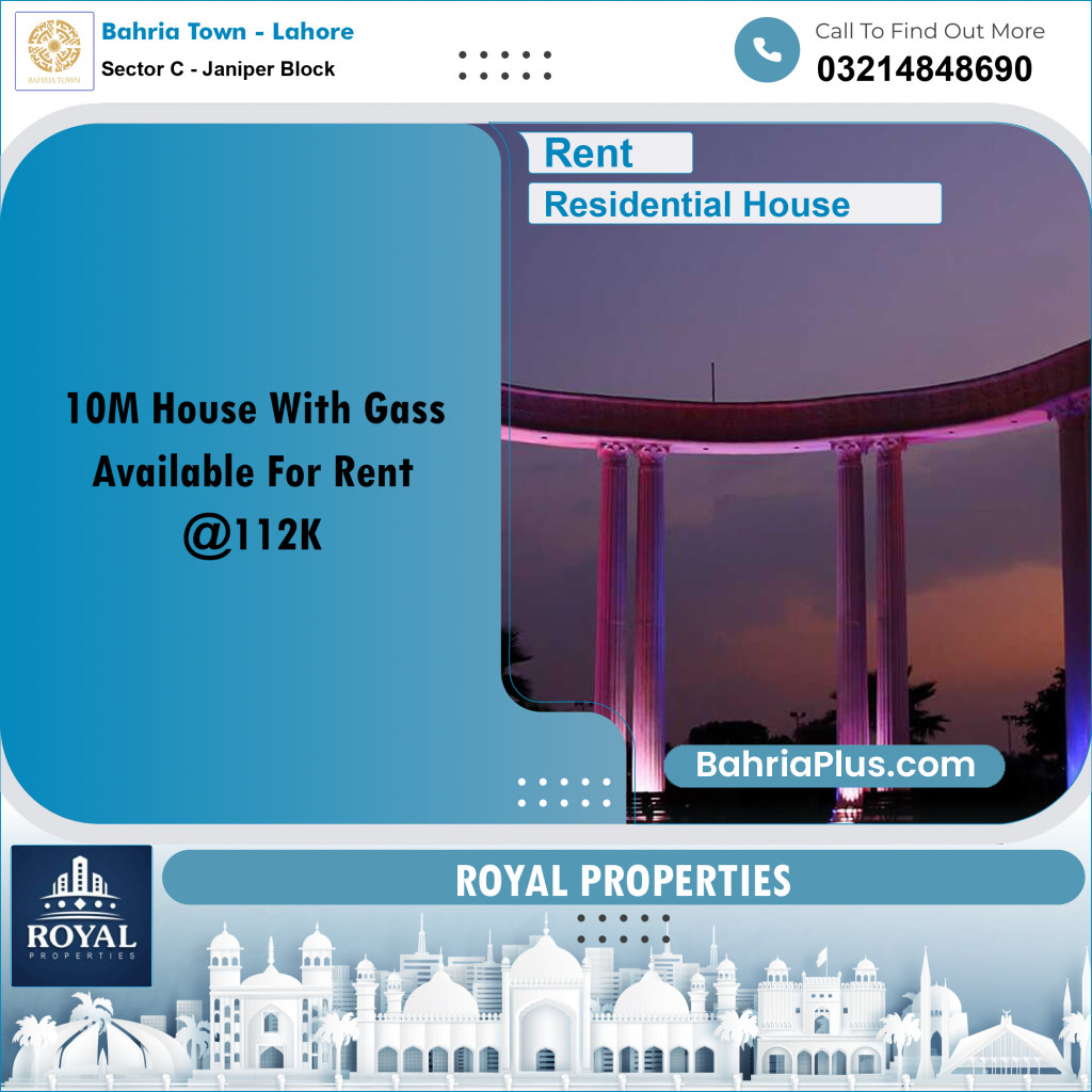 10 Marla Residential House for Rent in Sector C - Janiper Block -  Bahria Town, Lahore - (BP-304463)
