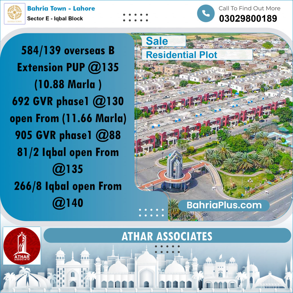 10 Marla Residential Plot for Sale in Sector E - Iqbal Block -  Bahria Town, Lahore - (BP-304468)
