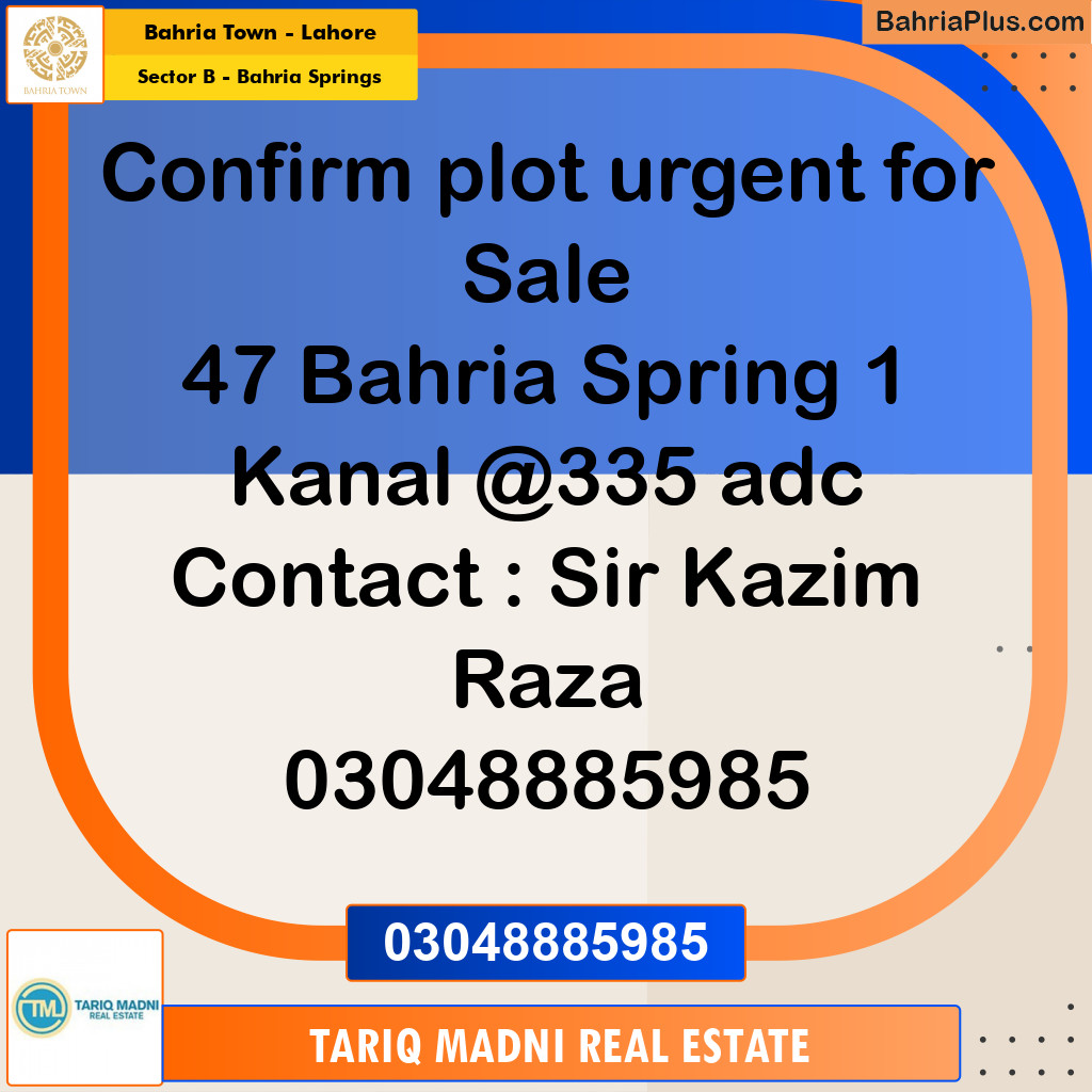 1 Kanal Residential Plot for Sale in Sector B - Bahria Springs -  Bahria Town, Lahore - (BP-304499)
